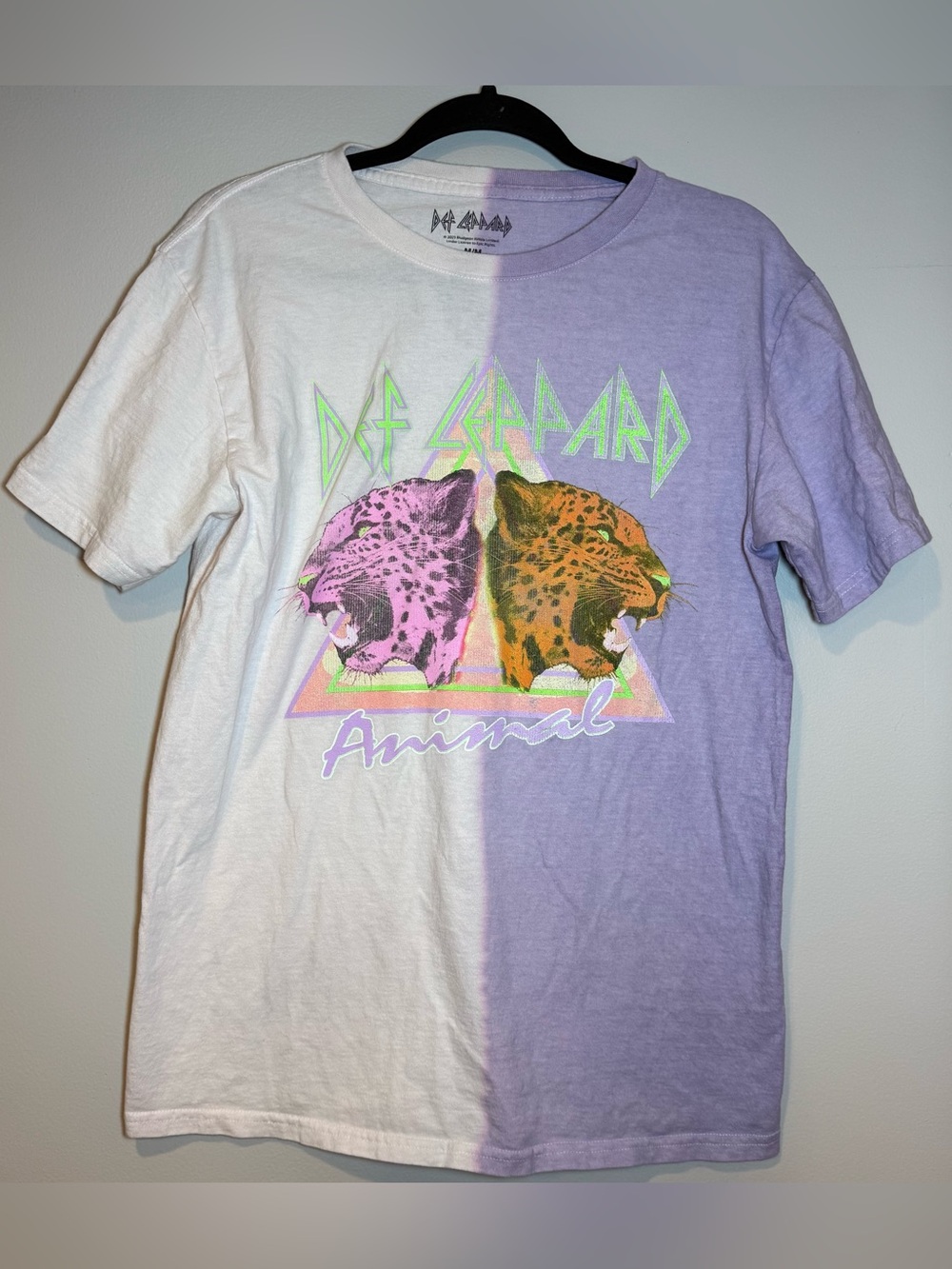 Def Leppard Animal Graphic Split Dye Tee Purple White Unisex Medium